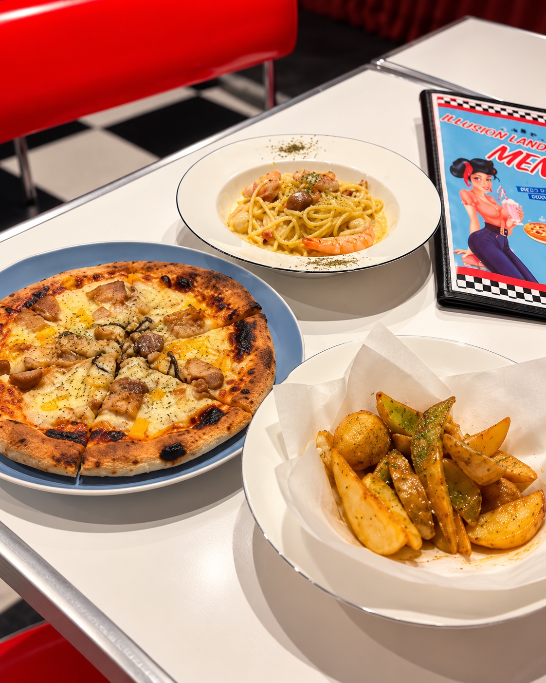 ピザ・パスタ・ポテトなど、お料理の参考写真